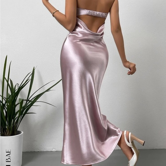 satin strapless pink dress - Picture 2 of 4